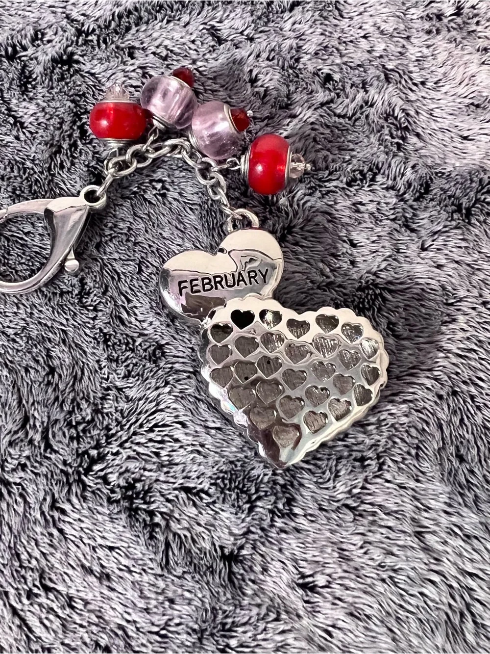 Willabee & Ward February Red Pink Double Heart Rhinestone Keychain Purse Charm
